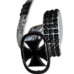 Y2K Anchor Blue West Coast Choppers Studded Belt Iron Cross Buckle Size 32